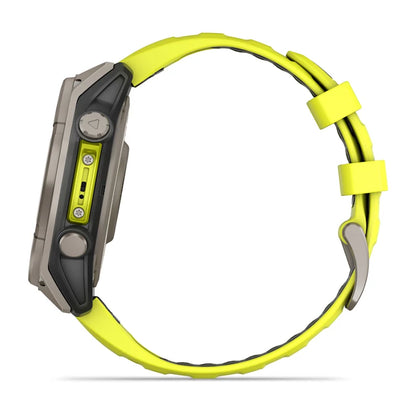 Garmin Fenix ​​8, 47 mm AMOLED, correa de silicona de titanio con zafiro solar y amarillo grafito (010-02906-20)