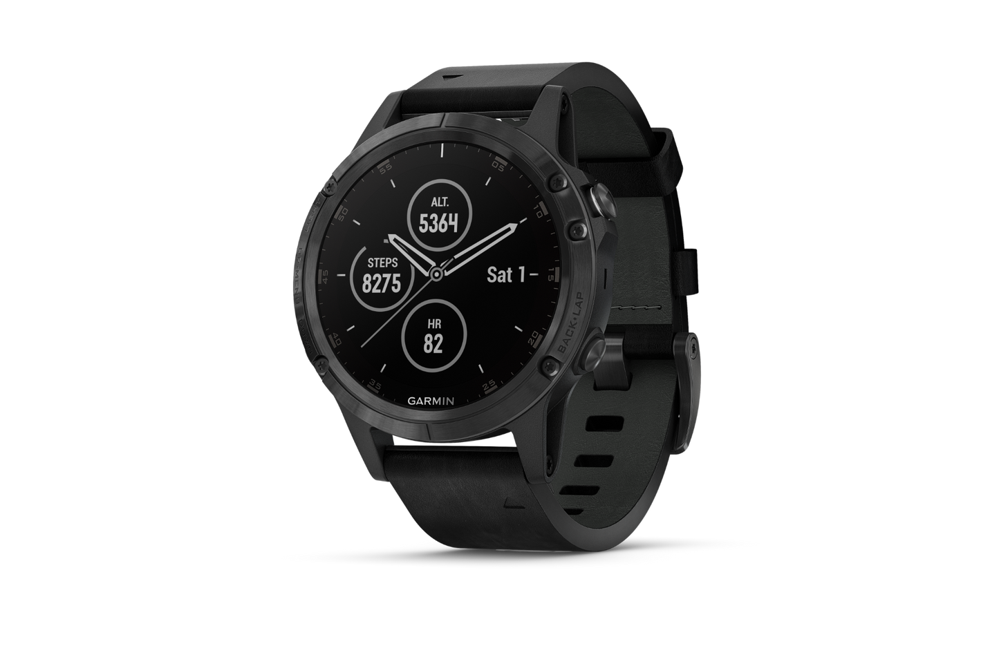 Garmin Fenix 5 Plus Sapphire Black w/ Black Leather Band (010-01988-06)