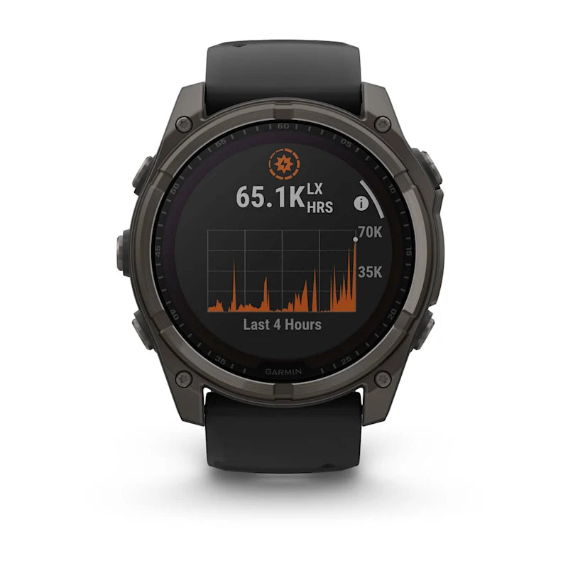 Garmin Fenix 8, 51 mm Solar Sapphire, Carbon Gray DLC Titanium with Black/Pebble Gray Silicone Band (010-02907-10)