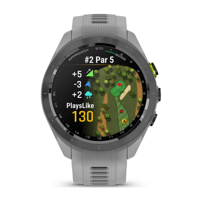 Garmin Approach S70, 42 mm Black/Amp Yellow Ceramic Bezel with Powder Gray Silicone Band (010-02746-01)