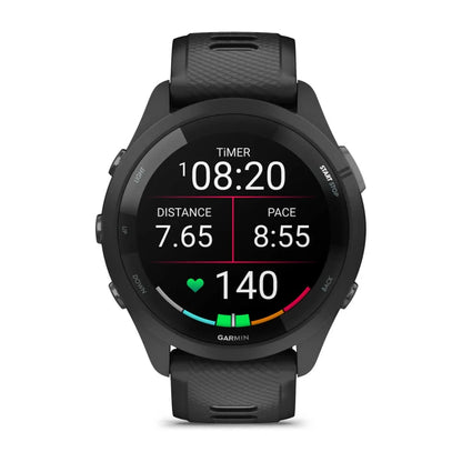 Garmin Forerunner 265, caja y bisel negros de 46 mm con correa de silicona negra/gris polvoriento (010-02810-00)