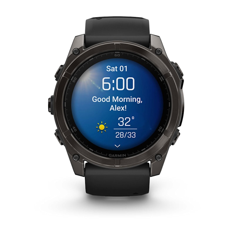 Garmin Fenix 8, 51 mm AMOLED Sapphire, Carbon Gray DLC Titanium with Black/Pebble Gray Silicone Band (010-02905-20)