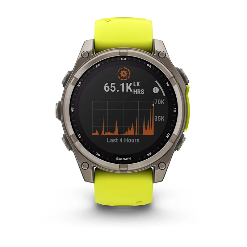 Garmin Fenix ​​8, 47 mm AMOLED, correa de silicona de titanio con zafiro solar y amarillo grafito (010-02906-20)