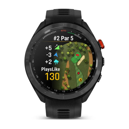 Garmin Approach S70, 47 mm Black/Red Ceramic Bezel with Black Silicone Band (010-02746-02)