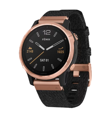 Garmin Fenix ​​6S en tono oro rosa zafiro con correa de nailon negra jaspeada (010-02159-36)