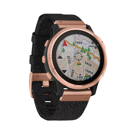 Garmin Fenix ​​6S en tono oro rosa zafiro con correa de nailon negra jaspeada (010-02159-36)