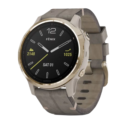 Garmin Fenix 6S Sapphire Light Goldtone with Shale Gray Leather Band (010-02159-39)