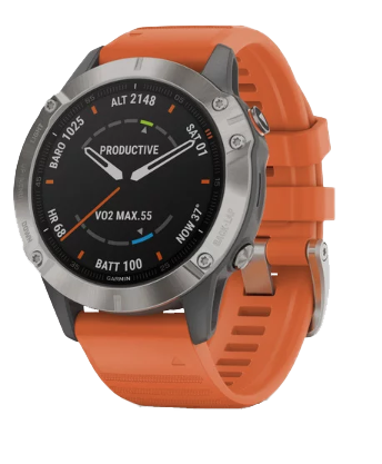 Garmin Fenix 6 Sapphire Titanium with Ember Orange Band (010-02158-13)