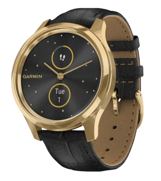 Garmin Vívomove Luxe - 24K Gold PVD Stainless Steel Case with Black Embossed Italian Leather Band (010-02241-02)