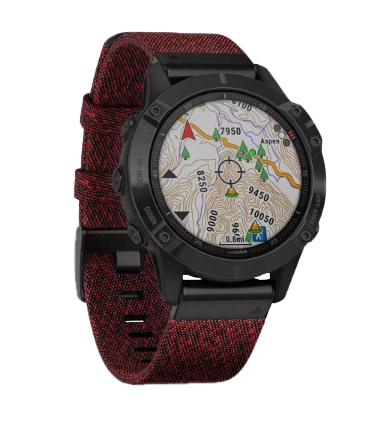 Garmin Fenix 6 Sapphire Black DLC with Heathered Red Nylon Band (010-02158-16)