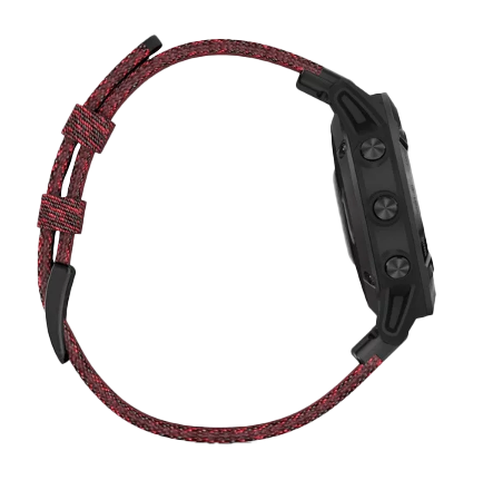 Garmin Fenix 6 Sapphire Black DLC with Heathered Red Nylon Band (010-02158-16)