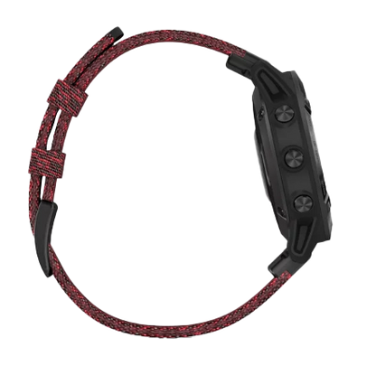 Garmin Fenix 6 Sapphire Black DLC with Heathered Red Nylon Band (010-02158-16)