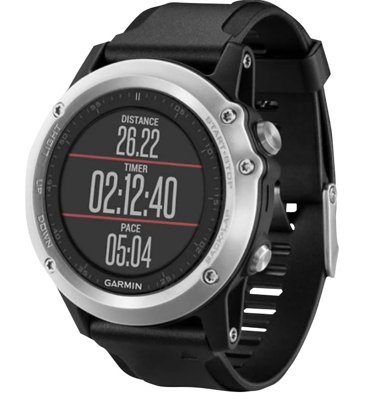 Reloj inteligente Garmin Fenix ​​3 HR con bisel plateado y correa negra y GPS (reacondicionado certificado por Garmin)