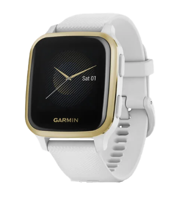 Garmin Venu Sq, Gold Bezel with White Band, GPS Smartwatch (Garmin Certified Refurbished)