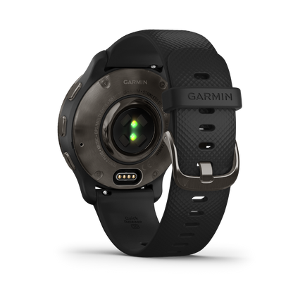 Garmin Venu 2 Plus  - Slate Stainless Steel Bezel with Black Case and Silicone Band (010-02496-01)