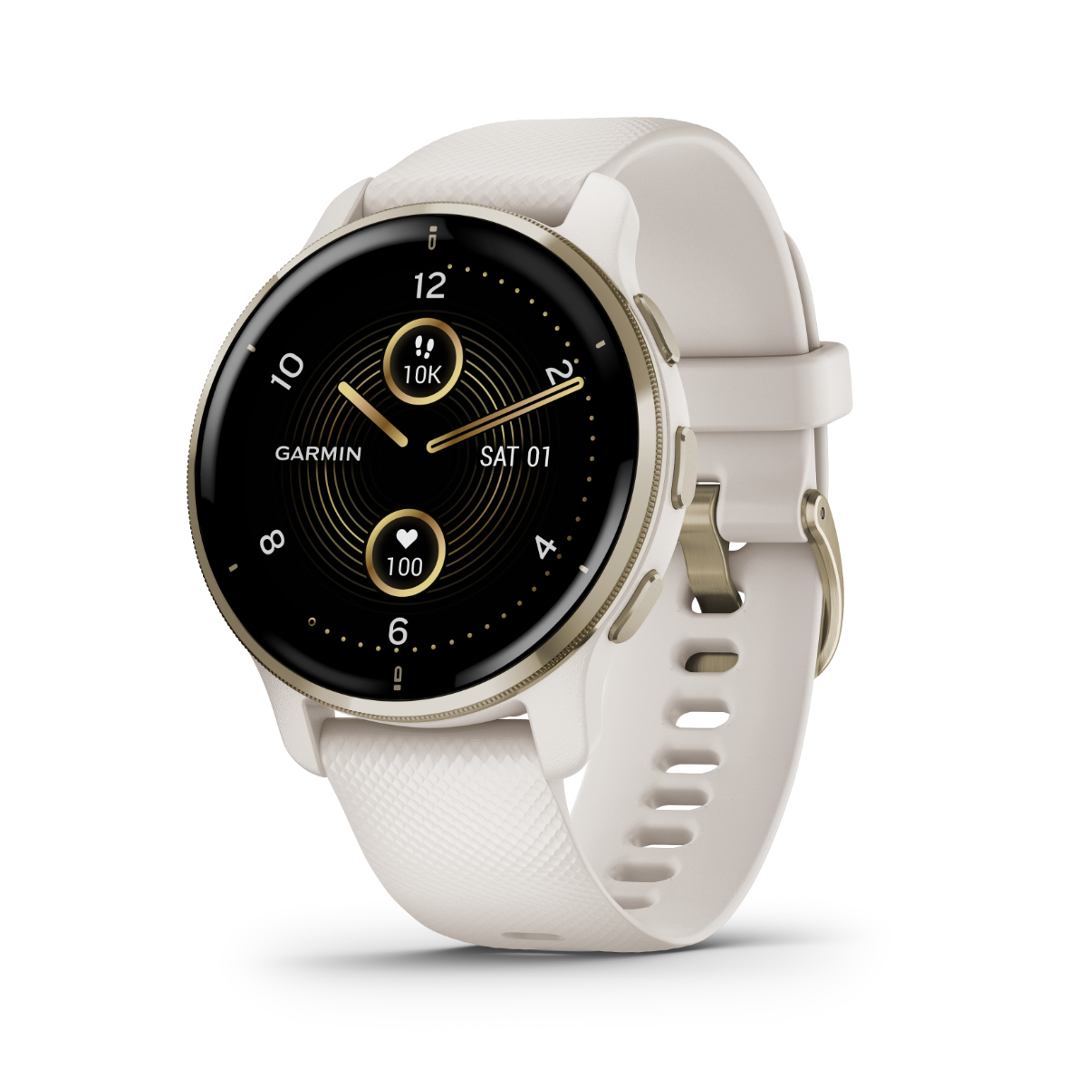 Garmin Venu 2 Plus - Cream Gold Stainless Steel Bezel with Ivory Case and Silicone Band (010-02496-02)