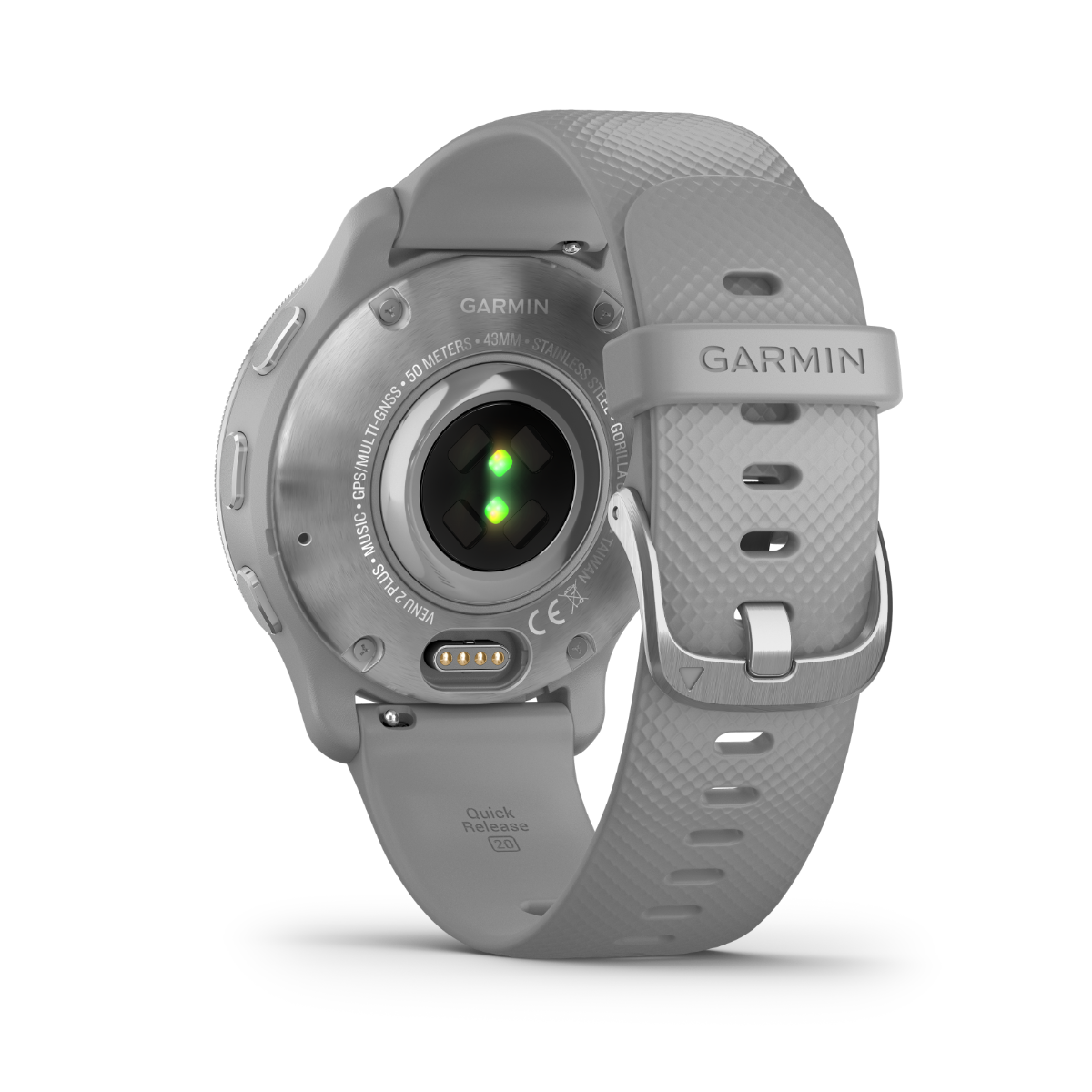 Garmin Venu 2 Plus  - Silver Stainless Steel Bezel with Powder Gray Case and Silicone Band (010-02496-00)