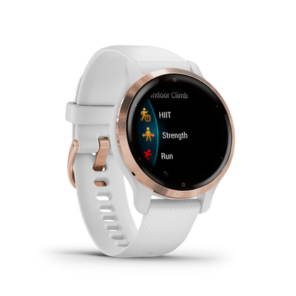 Reloj inteligente Garmin Venu 2s con bisel en oro rosa y correa blanca y GPS (reacondicionado certificado por Garmin)