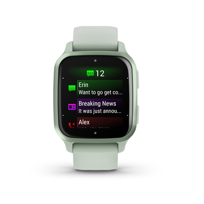 Garmin Venu Sq 2: bisel de aluminio en color menta metálico con caja en color menta y correa de silicona (010-02701-02)
