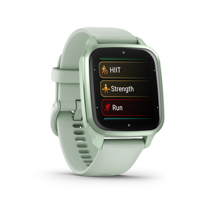 Garmin Venu Sq 2: bisel de aluminio en color menta metálico con caja en color menta y correa de silicona (010-02701-02)